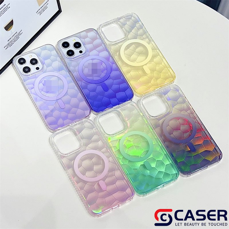 Hot Gradient Laser Flake Magnet Mobile Phone Case Luxurious Trendy Transparent TPU PC 2 in 1 Phone Case For Iphone 15 16 14