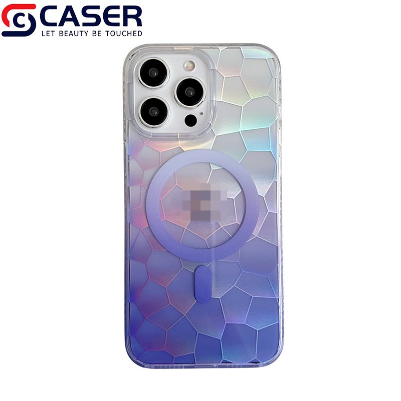 Hot Gradient Laser Flake Magnet Mobile Phone Case Luxurious Trendy Transparent TPU PC 2 in 1 Phone Case For Iphone 15 16 14