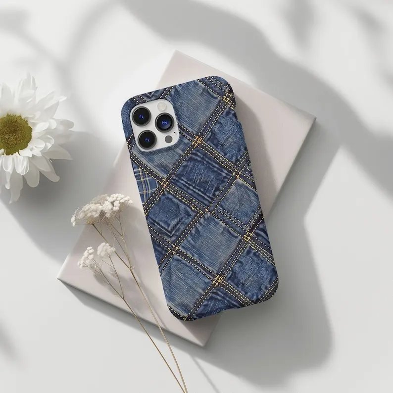 Denim Jean Grid Aesthetic Phone Case for IPHONE 15PRO MAX 14 13 12 11 PRO Plus 15pro Acrylic TPU Two in One Mobile Phone Cases