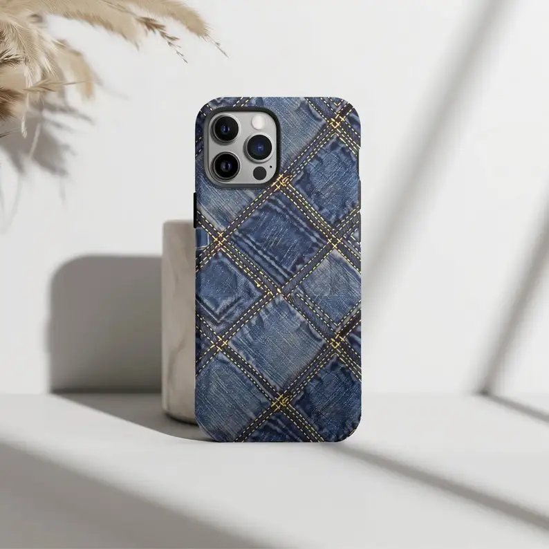 Denim Jean Grid Aesthetic Phone Case for IPHONE 15PRO MAX 14 13 12 11 PRO Plus 15pro Acrylic TPU Two in One Mobile Phone Cases