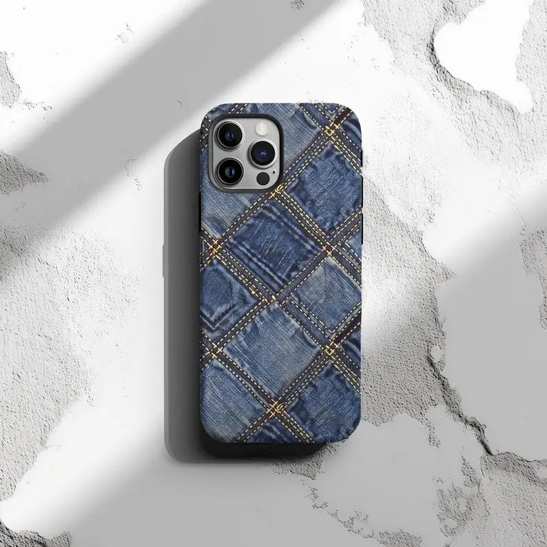 Denim Jean Grid Aesthetic Phone Case for IPHONE 15PRO MAX 14 13 12 11 PRO Plus 15pro Acrylic TPU Two in One Mobile Phone Cases