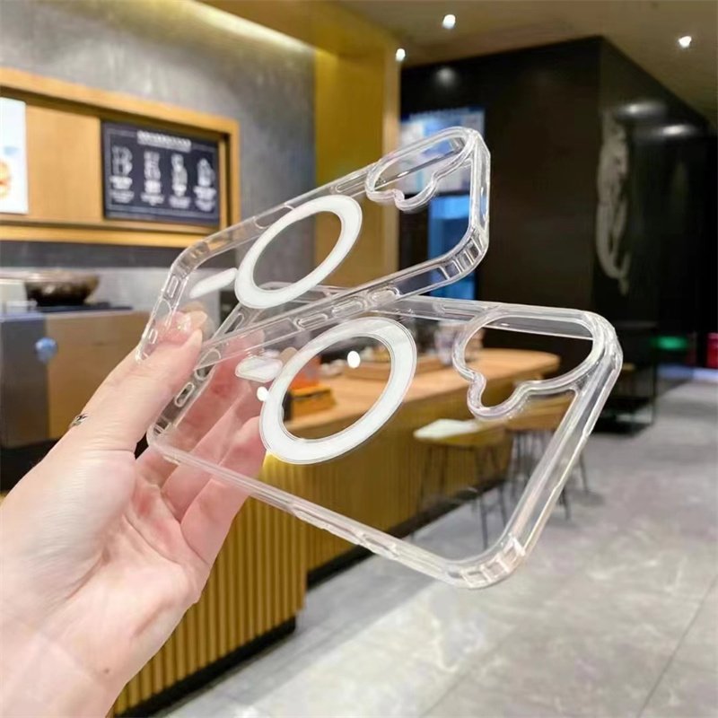 Magnetic Clear Case for iPhone 16 Pro Max with Packaging Box Transparent Acrylic Shockproof Mobile Cover