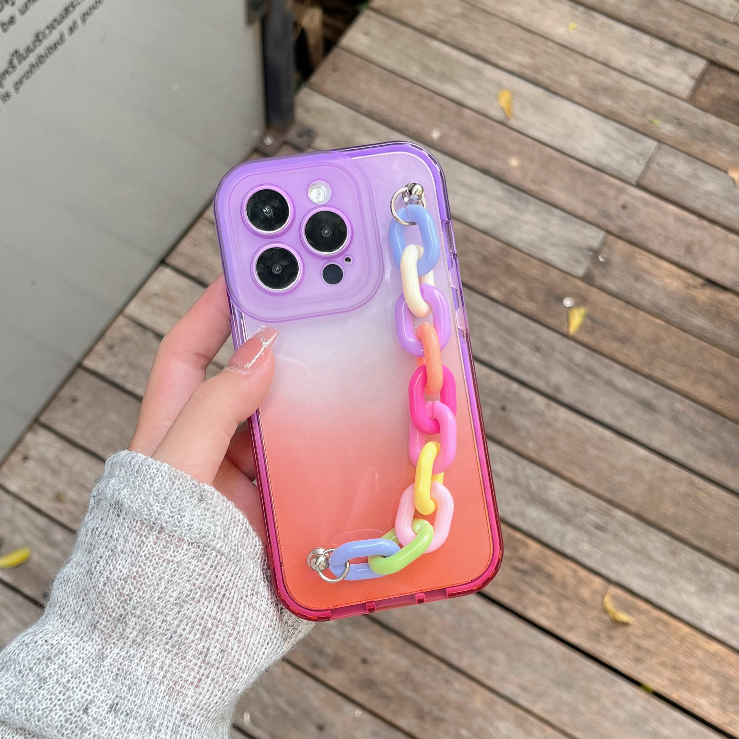 Gradient Color Soft TPU Phone Case with Chain for iPhone 15 Pro Max Protective Cover and Holder ODM Model 11 Pro Max
