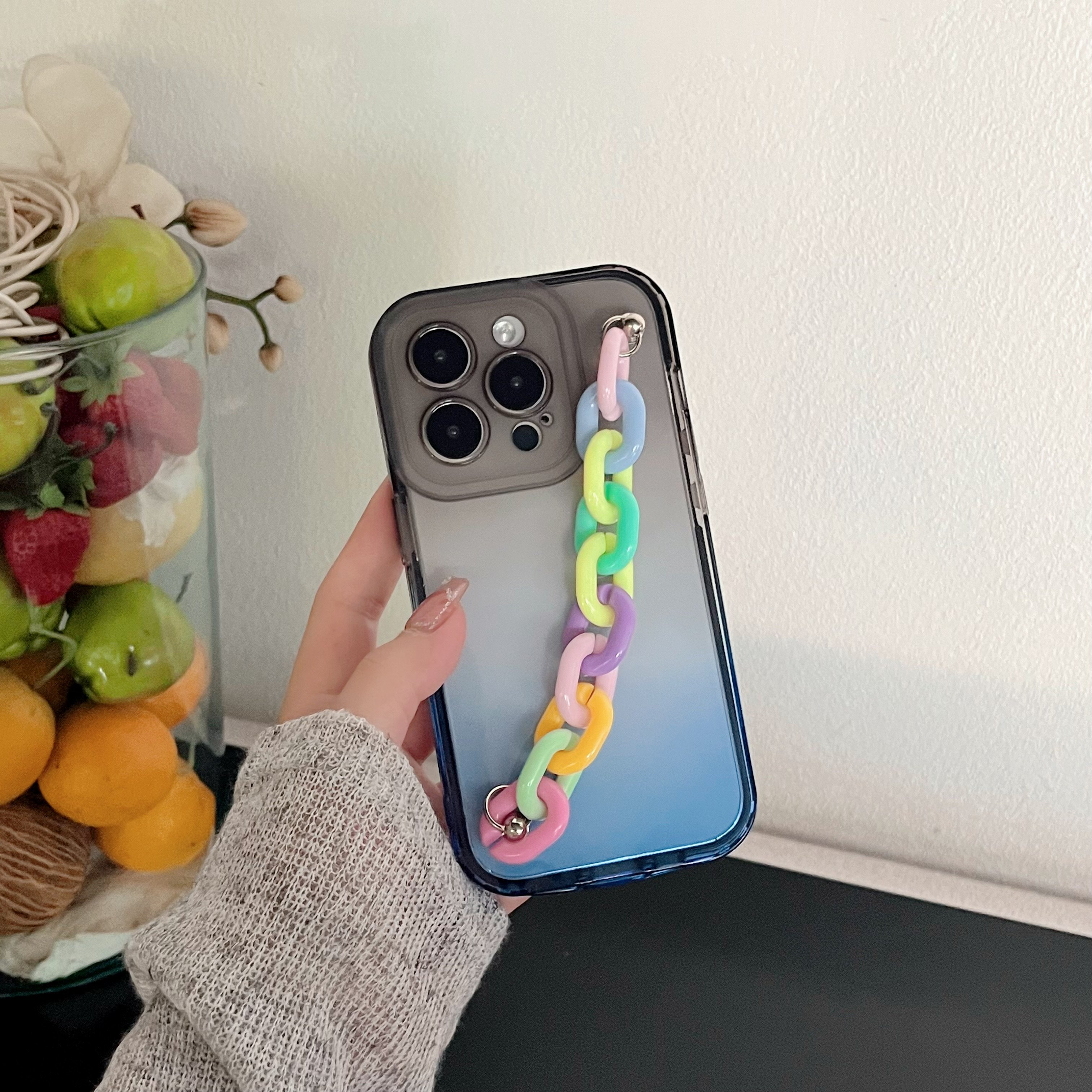 Gradient Color Soft TPU Phone Case with Chain for iPhone 15 Pro Max Protective Cover and Holder ODM Model 11 Pro Max