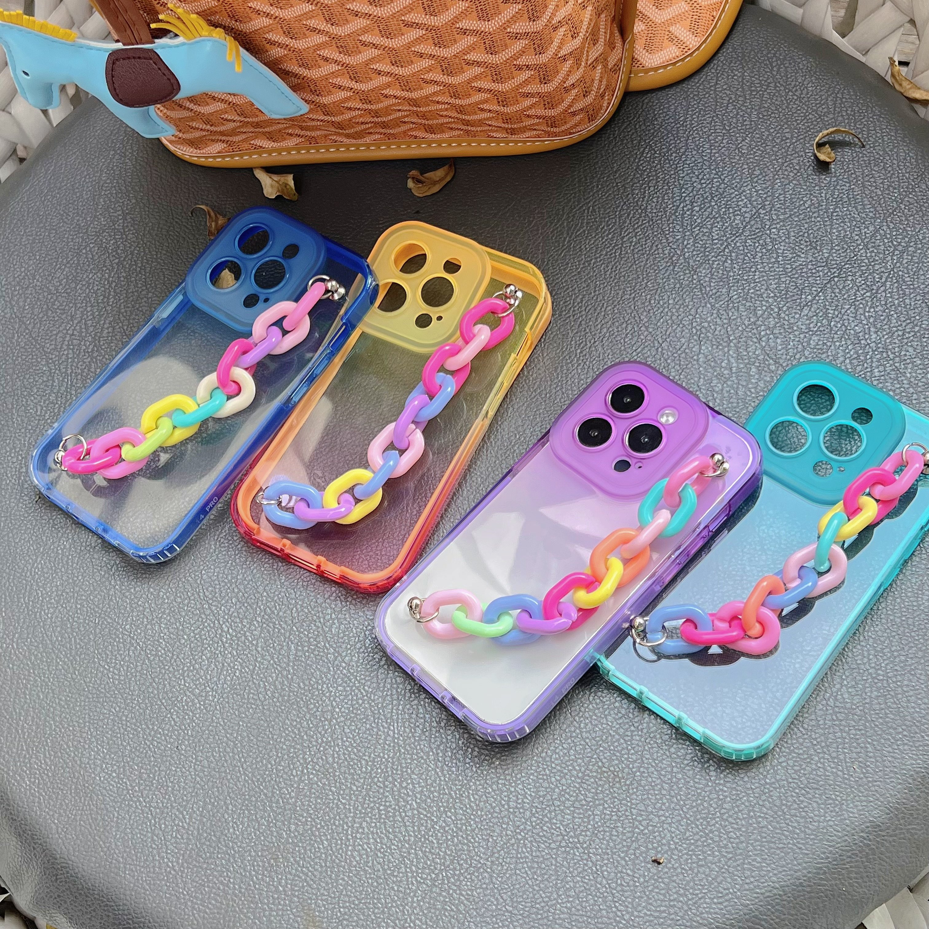 Gradient Color Soft TPU Phone Case with Chain for iPhone 15 Pro Max Protective Cover and Holder ODM Model 11 Pro Max