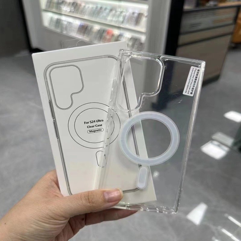 High Quality Anti-Fall S24 Magnetic Suction Transparent Hard Case for Samsung S23 Ultra Hiigh Usage Mobile Phone
