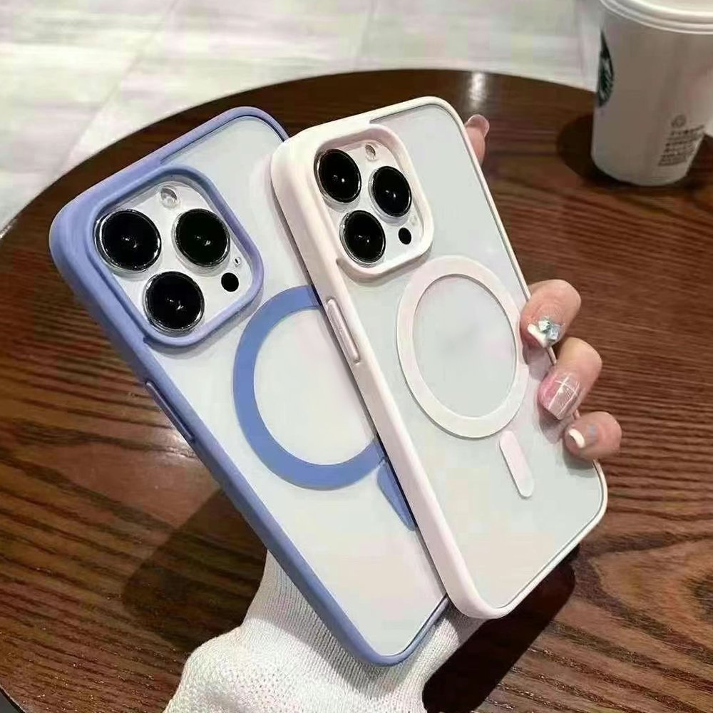 Shockproof Multi Color Edge Phone Case with Screen Protector, Magnetic Transparent Mobile Phone Case for iPhone 15 14 13 12