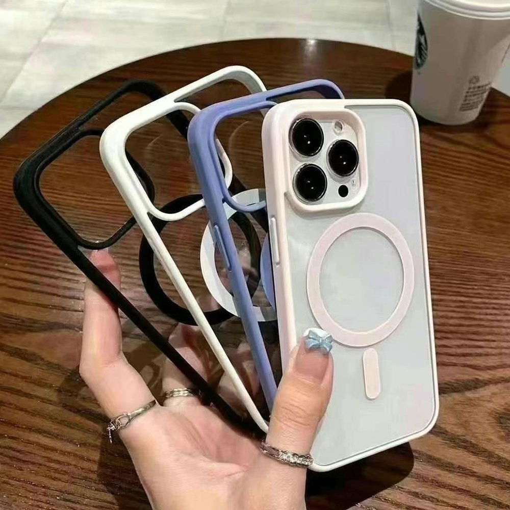 Shockproof Multi Color Edge Phone Case with Screen Protector, Magnetic Transparent Mobile Phone Case for iPhone 15 14 13 12