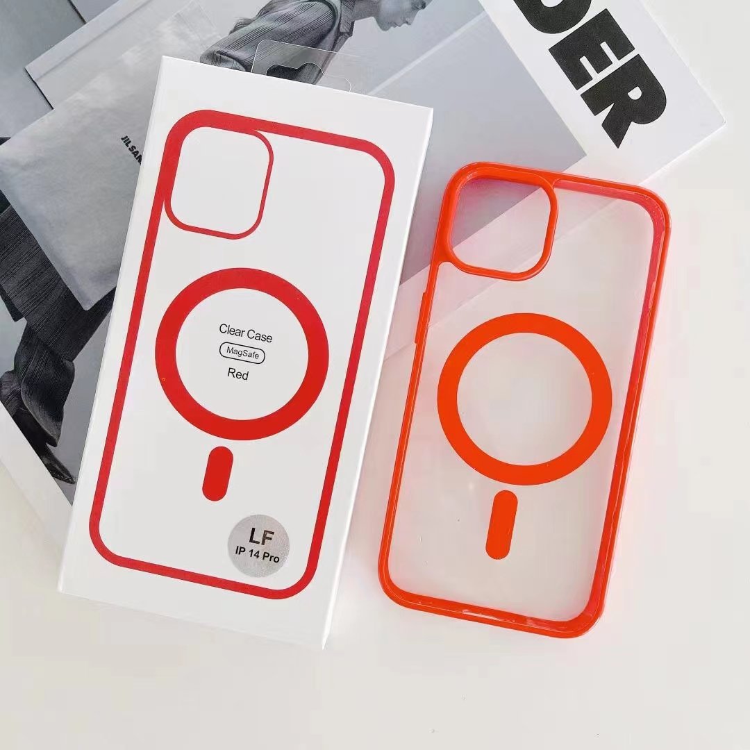 Shockproof Multi Color Edge Phone Case with Screen Protector, Magnetic Transparent Mobile Phone Case for iPhone 15 14 13 12
