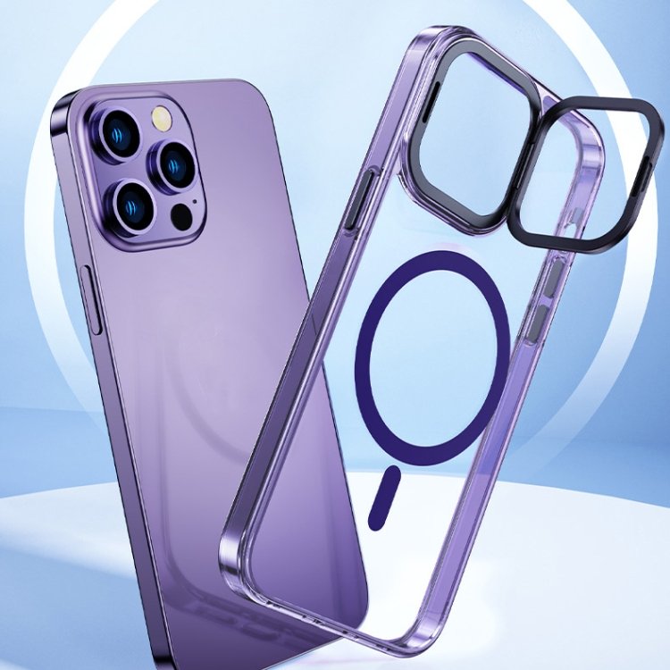 Built in Camera Ring bracket transparent Magnetic Protective Phone case for iPhone 15 14 Pro Max with Magnetic Ring funda