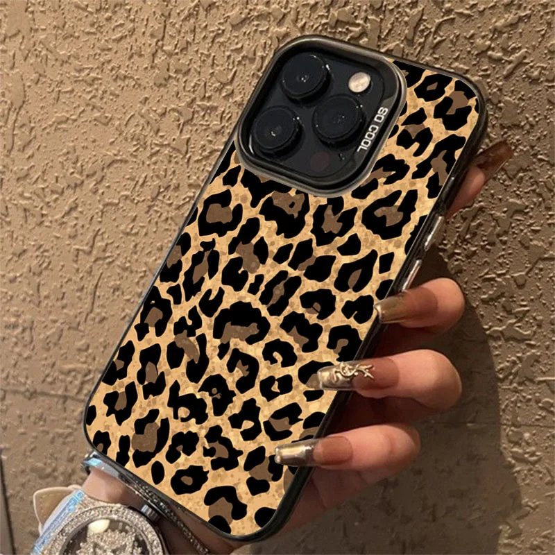 Brown Leopard Anti-drop Armour Phone Case For iPhone 15 Pro Max 15 14 13 12 11 Pro X XR XS 7 8 Plus Lens protect plating Cover