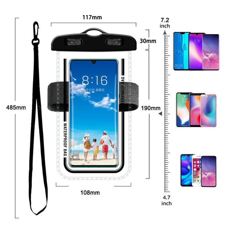 7.2 Inch Survival Whistle Arm Armband TPU Ins IPX8 Waterproof Cell Phone Dry Bags Outdoor Swim Mobile Phone Cellphone Pouch