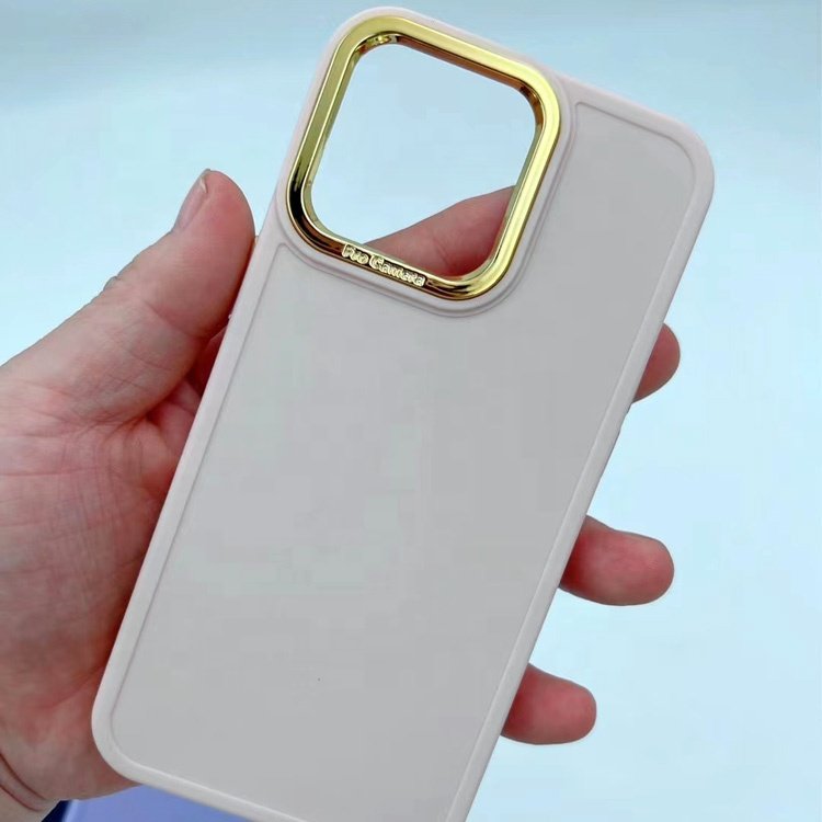 luxury fashion gold metal large hole lens camera frame solid color soft tpu mobile phone case for iphone 15 14 13 12 11 pro max
