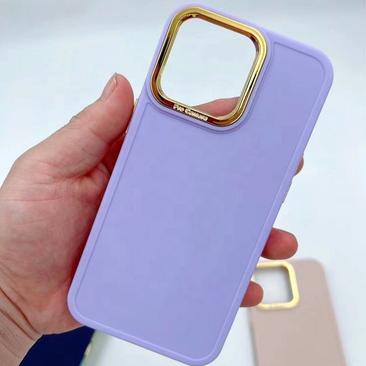 luxury fashion gold metal large hole lens camera frame solid color soft tpu mobile phone case for iphone 15 14 13 12 11 pro max