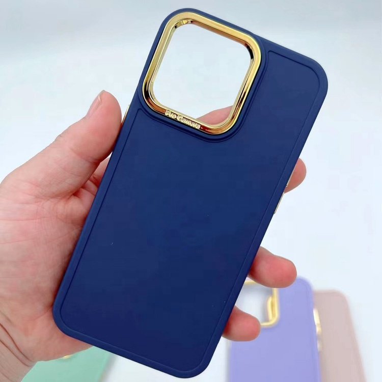 luxury fashion gold metal large hole lens camera frame solid color soft tpu mobile phone case for iphone 15 14 13 12 11 pro max