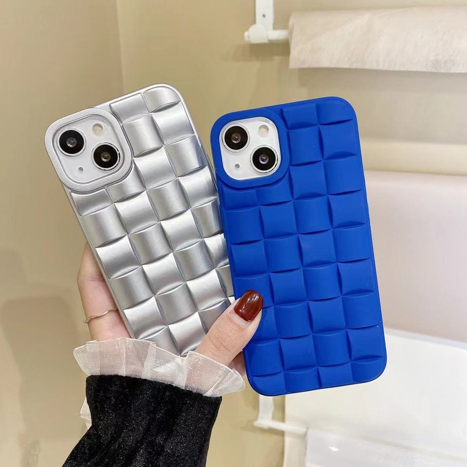 3D matte luxury Fashion Style Case Silver Check Mobile phone Case For iPhone 14 11 12 13 Pro MAX XR XS Max 7 8 6S 6 Plus SE2020