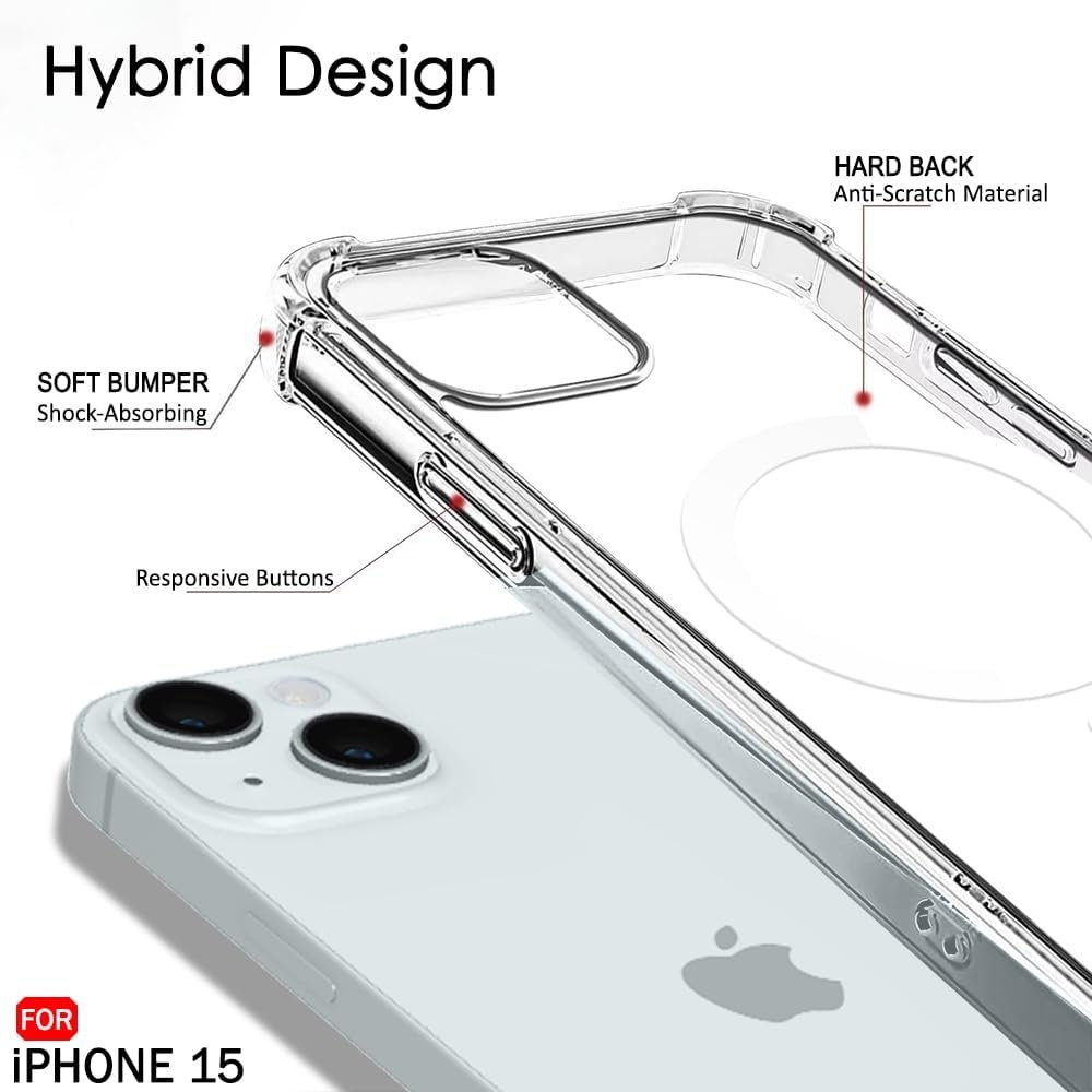 New Transparent Anti-YellowingTPU PC Magnetic Phone CoVer Shockproof Airbag Cell Mobile Phone Case For iphone 16 13 14 15