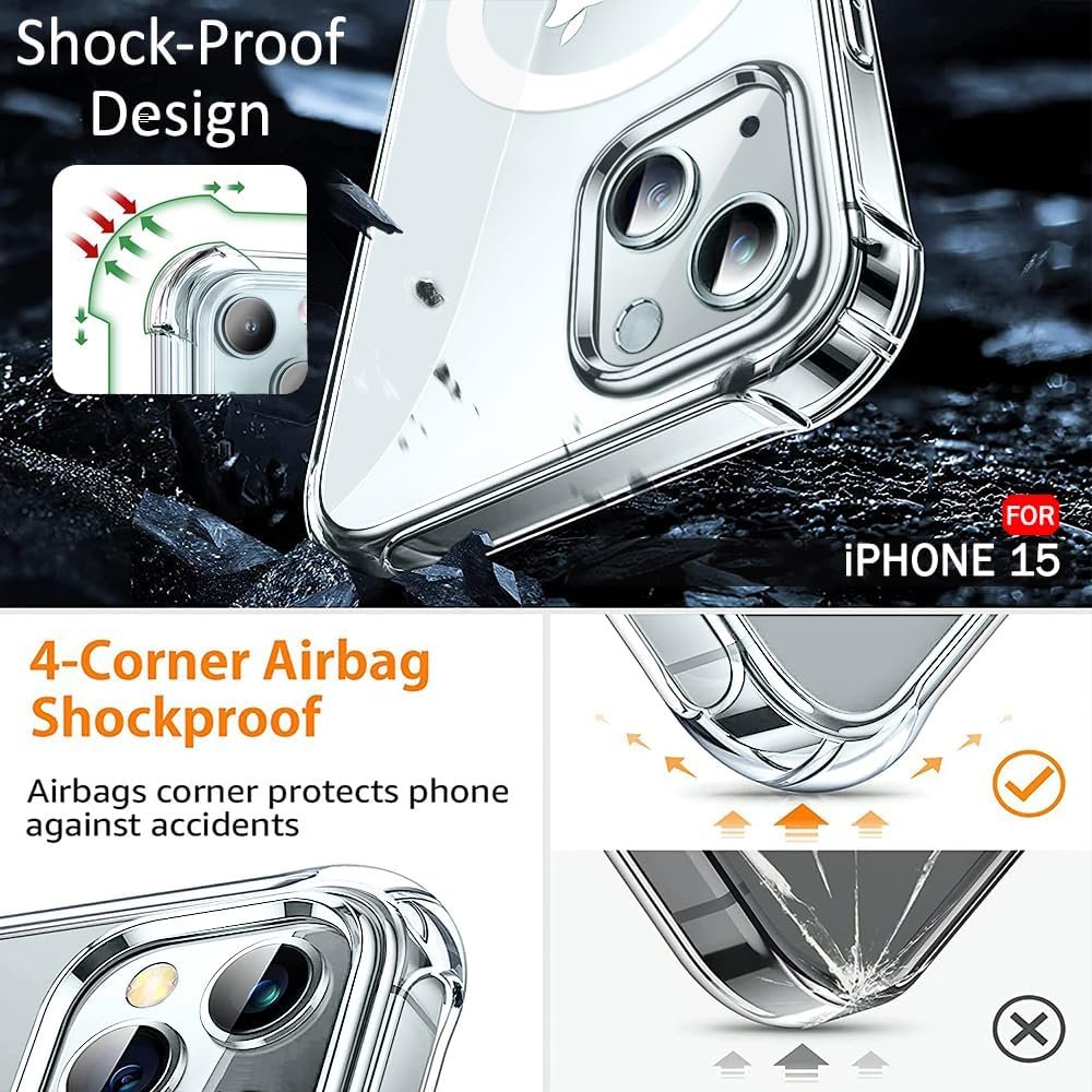 New Transparent Anti-YellowingTPU PC Magnetic Phone CoVer Shockproof Airbag Cell Mobile Phone Case For iphone 16 13 14 15