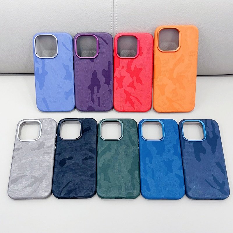 camouflage leather liners magnetic wireless charging aluminum camera mobile phone cases for iPhone16 15 14 13 12