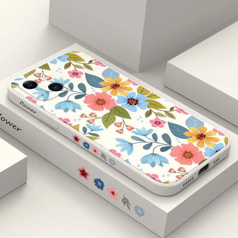 Abstract Plants Flower Silicone Phone Case For IPhone 14 15 Pro Max Case IPhone 11 13 12 Pro Max Mini 7 8 Plus Shockproof Cover