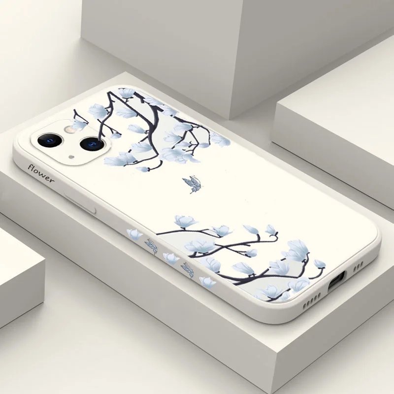 Abstract Plants Flower Silicone Phone Case For IPhone 14 15 Pro Max Case IPhone 11 13 12 Pro Max Mini 7 8 Plus Shockproof Cover