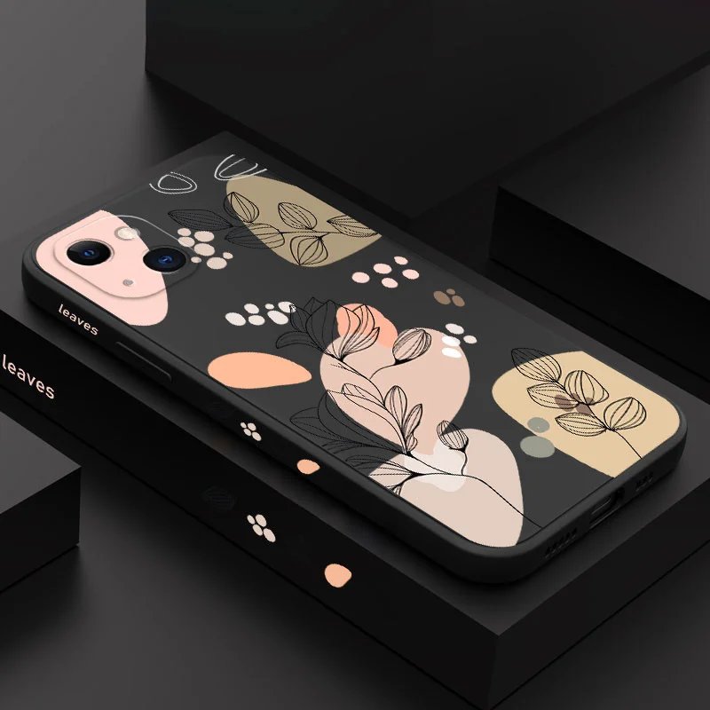 Abstract Plants Flower Silicone Phone Case For IPhone 14 15 Pro Max Case IPhone 11 13 12 Pro Max Mini 7 8 Plus Shockproof Cover