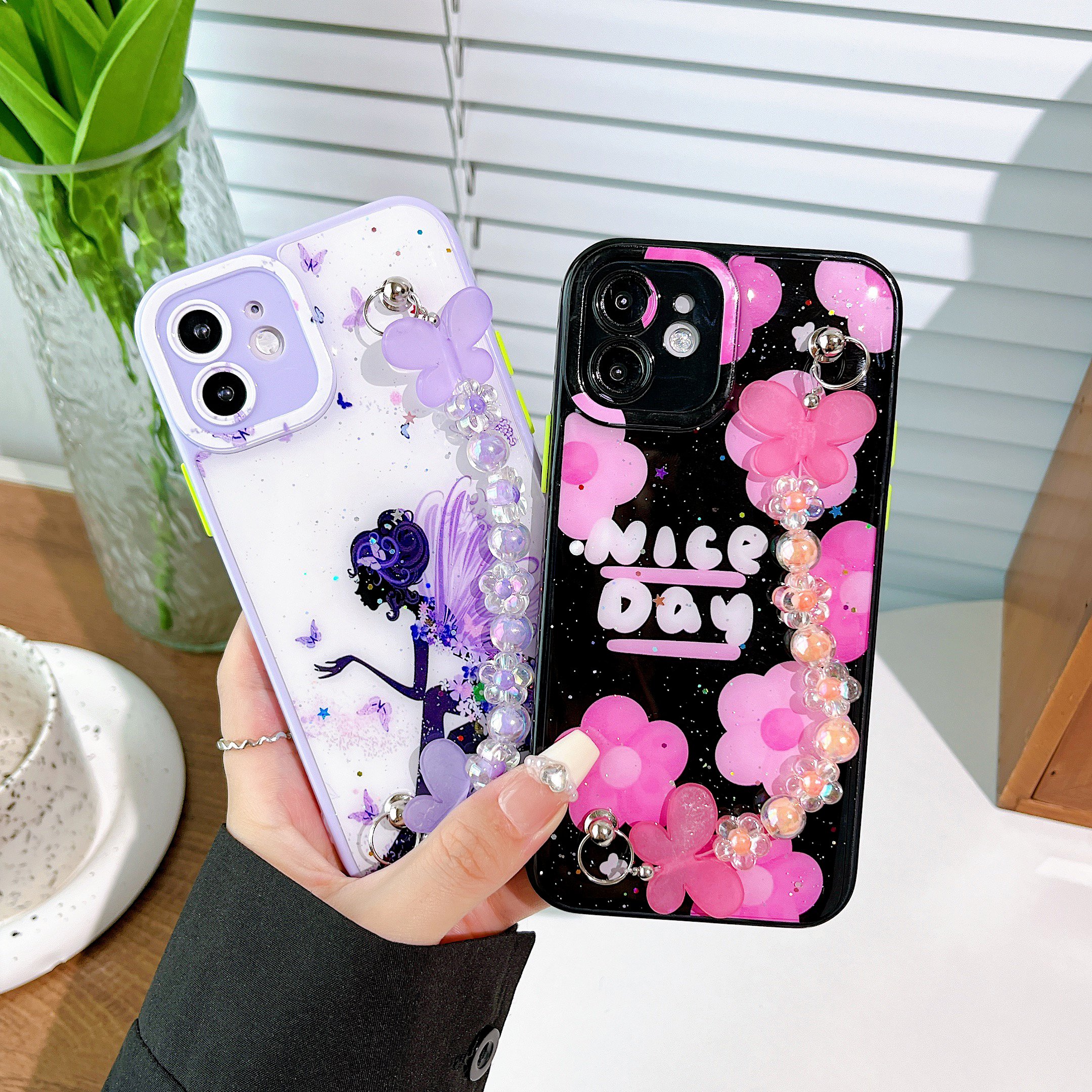 Customizable Dripping Glue Fine Hole PC TPU Smart Phone Cases Compatible Pro Max for Huawei Realme Blu-Wireless Wallet Chain