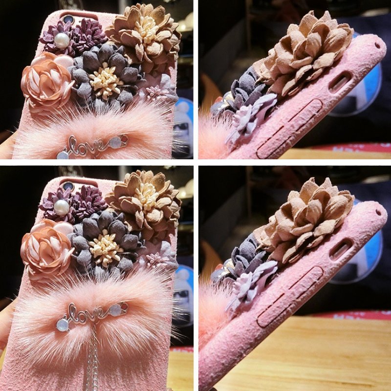 Fashional DIY furry flowers PC mobile phone case for iphone 6 plus 6s plus