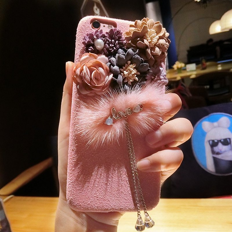 Fashional DIY furry flowers PC mobile phone case for iphone 6 plus 6s plus