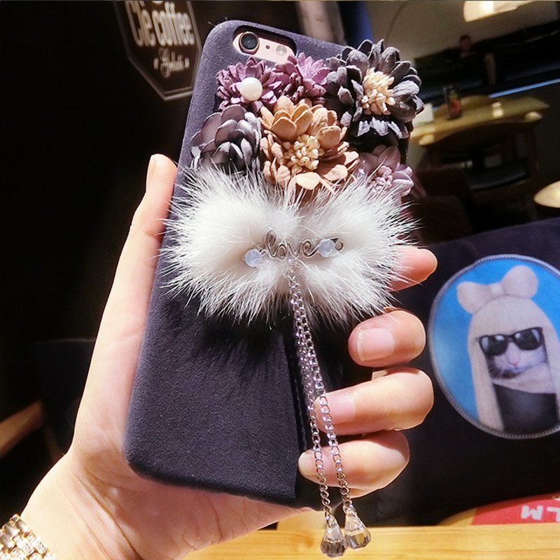 Fashional DIY furry flowers PC mobile phone case for iphone 6 plus 6s plus