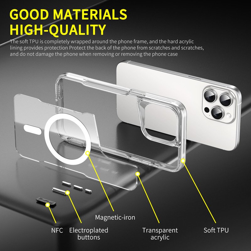 Luxury Transparent Tpu Pc N52 Phone Case For Iphone 16 15 14 13 12 11 Pro Max Clear Mobile Cover Shockproof Magnetic Case