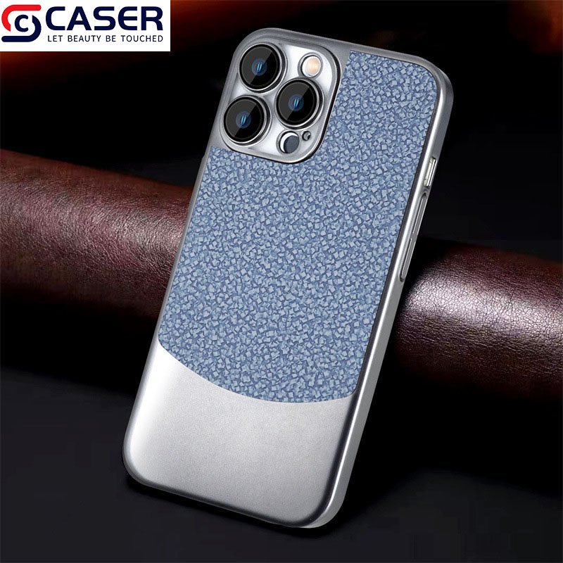 Business Rock Pattern Leather Titanium Metal Splicing Cell Phone Case Lens Protective Film Mobile Phone Case For Iphone 16 15
