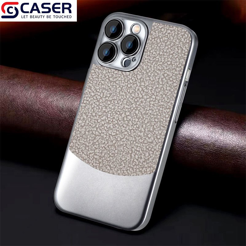 Business Rock Pattern Leather Titanium Metal Splicing Cell Phone Case Lens Protective Film Mobile Phone Case For Iphone 16 15