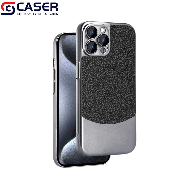 Business Rock Pattern Leather Titanium Metal Splicing Cell Phone Case Lens Protective Film Mobile Phone Case For Iphone 16 15