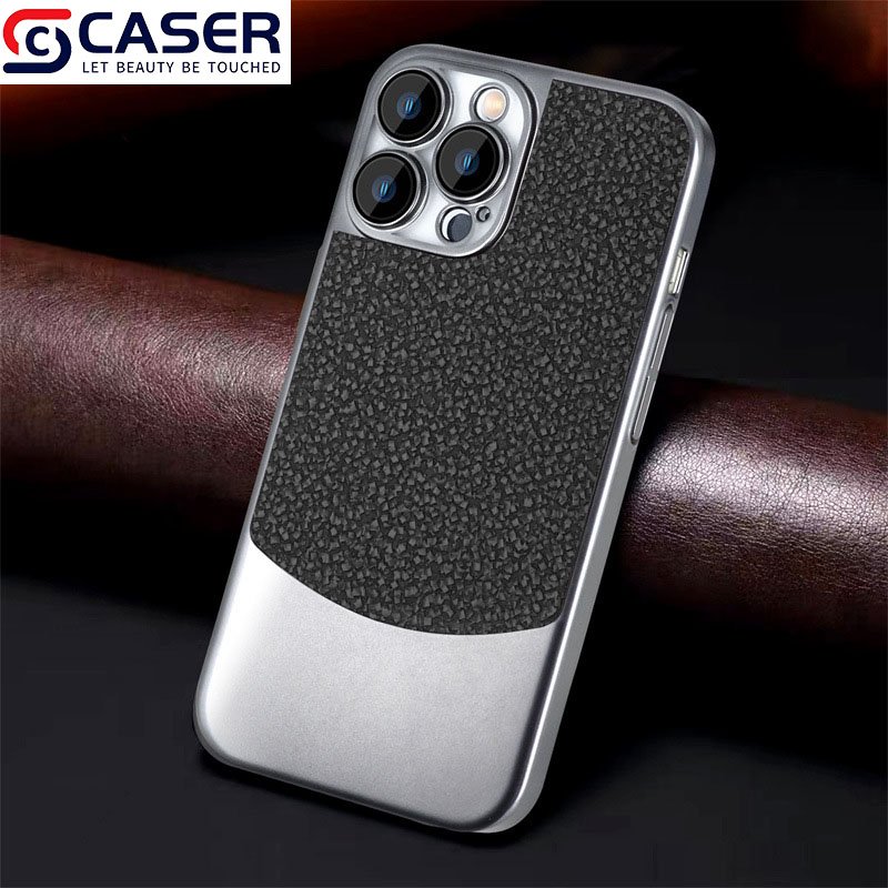 Business Rock Pattern Leather Titanium Metal Splicing Cell Phone Case Lens Protective Film Mobile Phone Case For Iphone 16 15