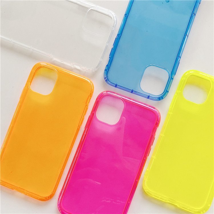 For iPhone 11 12 13 Pro Case Shockproof Clear Neon Colors Fluorescent TPU Phone Case for iPhone 14 15 16 Phone Case Neon Orange