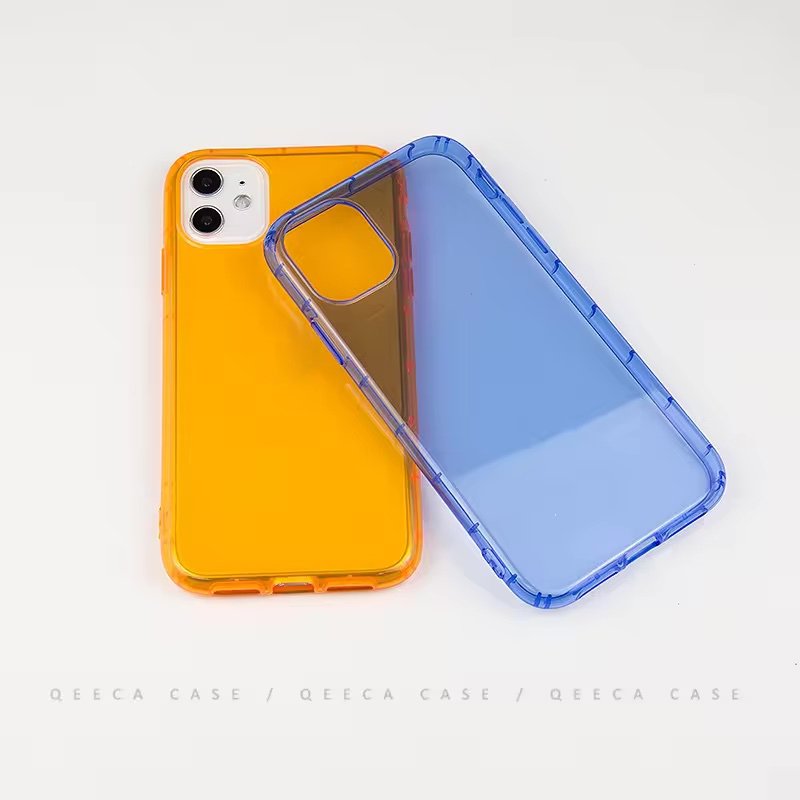 For iPhone 11 12 13 Pro Case Shockproof Clear Neon Colors Fluorescent TPU Phone Case for iPhone 14 15 16 Phone Case Neon Orange