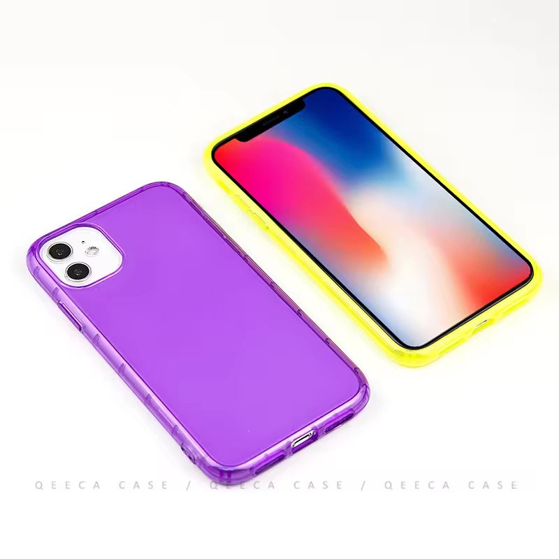 For iPhone 11 12 13 Pro Case Shockproof Clear Neon Colors Fluorescent TPU Phone Case for iPhone 14 15 16 Phone Case Neon Orange