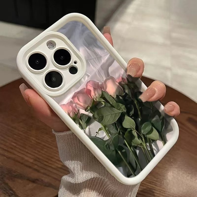 2024 New Trendy Pink Rose TPU Soft Phone Case for iphone 11 12 13 14 15 plus 16 Pro Max 7 8 plus XS MAX XR X phone pouch