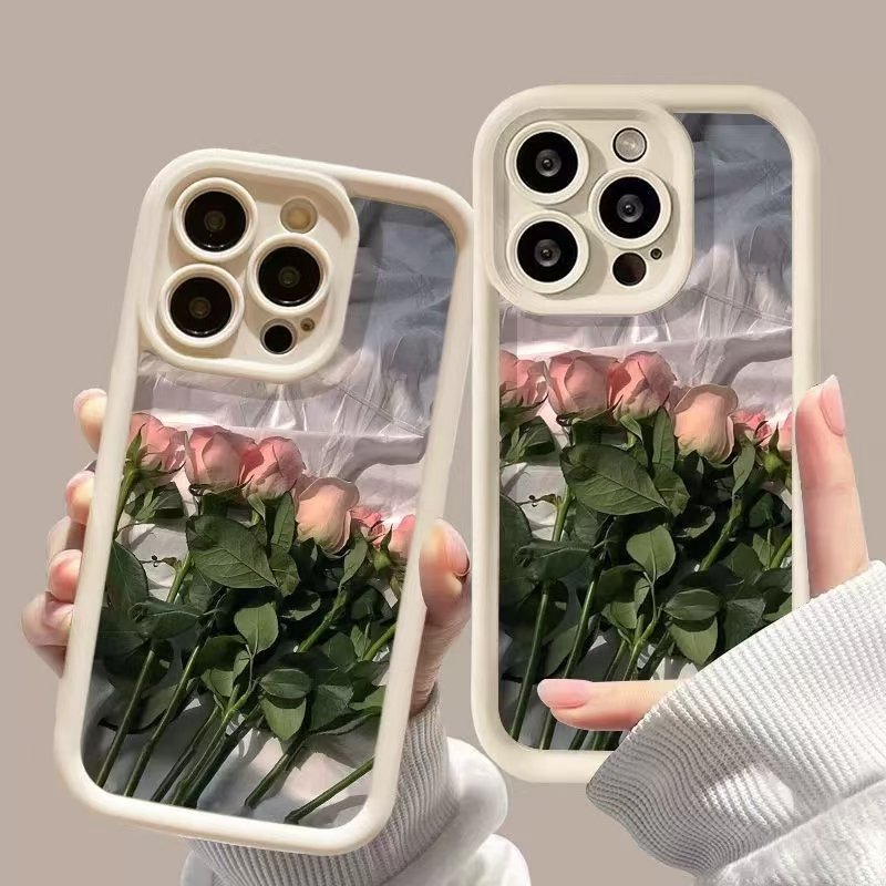 2024 New Trendy Pink Rose TPU Soft Phone Case for iphone 11 12 13 14 15 plus 16 Pro Max 7 8 plus XS MAX XR X phone pouch