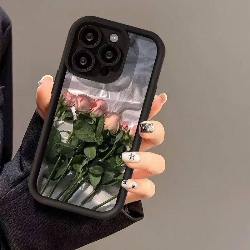 2024 New Trendy Pink Rose TPU Soft Phone Case for iphone 11 12 13 14 15 plus 16 Pro Max 7 8 plus XS MAX XR X phone pouch