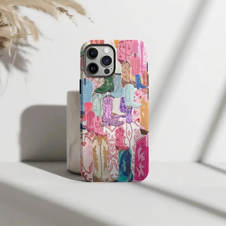 Western Cowgirl Boots Collage Phone Case For IPHONE 15PRO MAX 14 13 12 11 PRO Plus Acrylic TPU Two in one Mobile Phone Cases