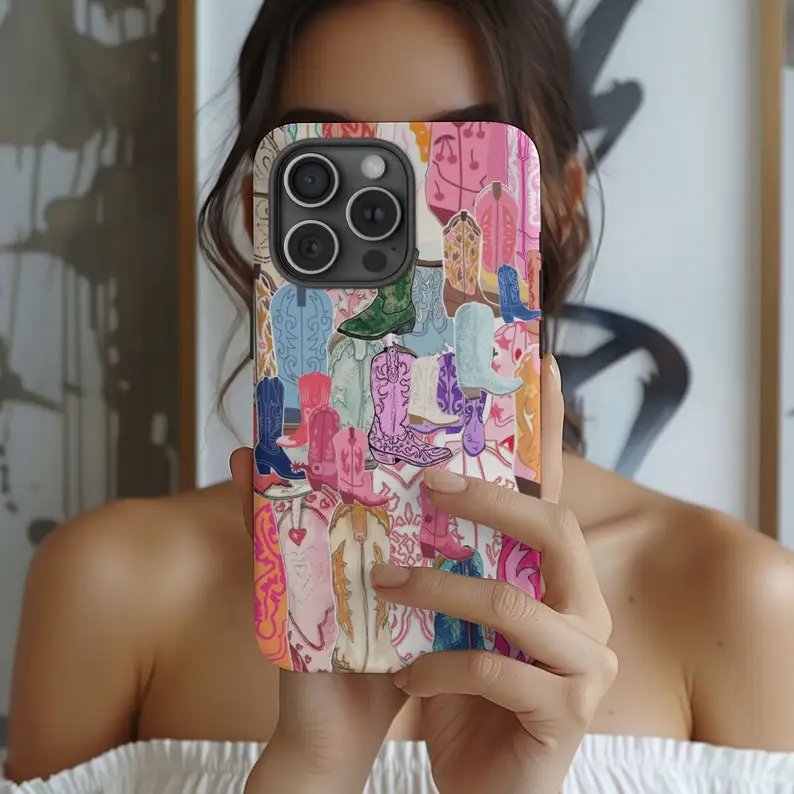 Western Cowgirl Boots Collage Phone Case For IPHONE 15PRO MAX 14 13 12 11 PRO Plus Acrylic TPU Two in one Mobile Phone Cases
