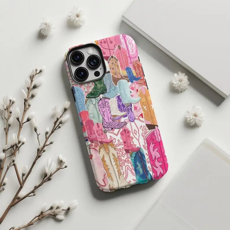 Western Cowgirl Boots Collage Phone Case For IPHONE 15PRO MAX 14 13 12 11 PRO Plus Acrylic TPU Two in one Mobile Phone Cases