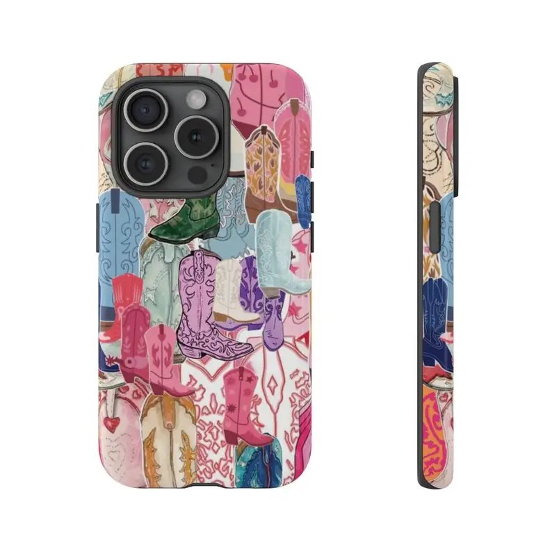 Western Cowgirl Boots Collage Phone Case For IPHONE 15PRO MAX 14 13 12 11 PRO Plus Acrylic TPU Two in one Mobile Phone Cases