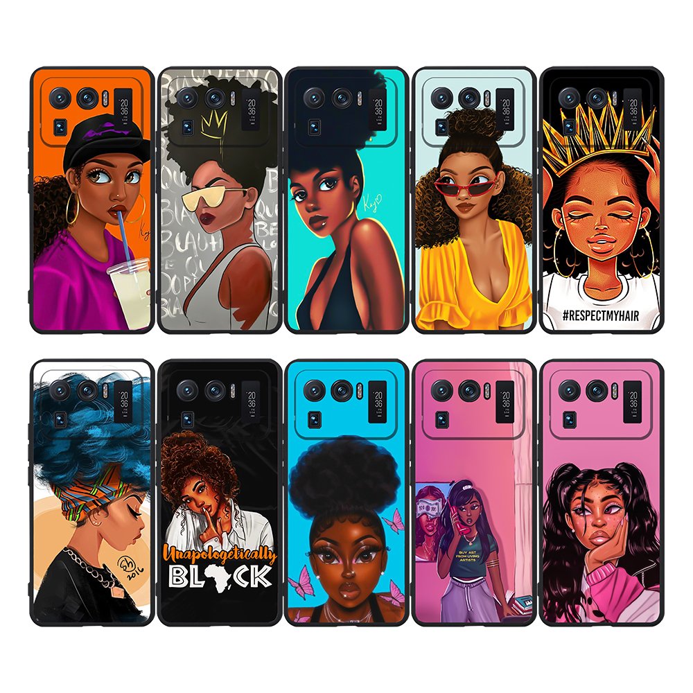 Cartoon paint black girl Soft Phone Case For Xiaomi 12 note13 pro 5G