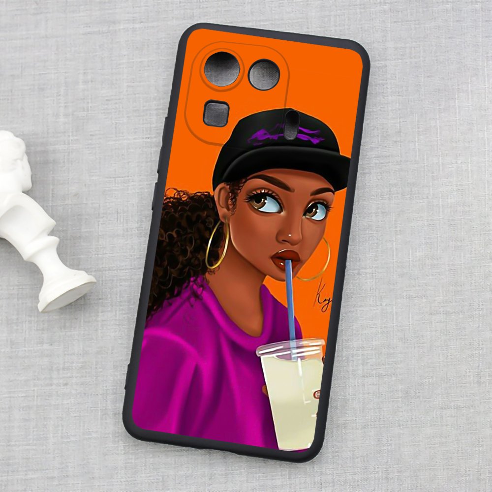 Cartoon paint black girl Soft Phone Case For Xiaomi 12 note13 pro 5G