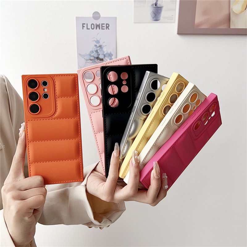 Luxury Down Coat Candy Color Case For Samsung Galaxy S24 S23 S22 S21 S20 Plus Ultra FE A25 A55 A54 A53 A14 A34 5G Cover