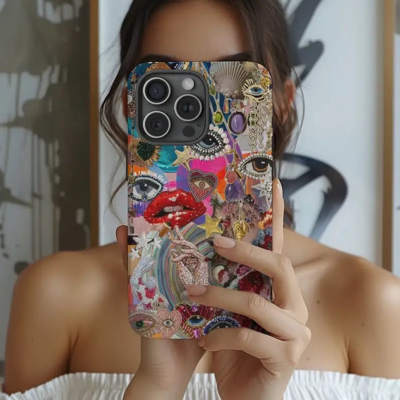 Vintage Faux Sequin Mosaic Art Phone Case For IPHONE 15PRO MAX 14 13 12 11 PRO Plus Acrylic TPU Two in one Mobile Phone Cases