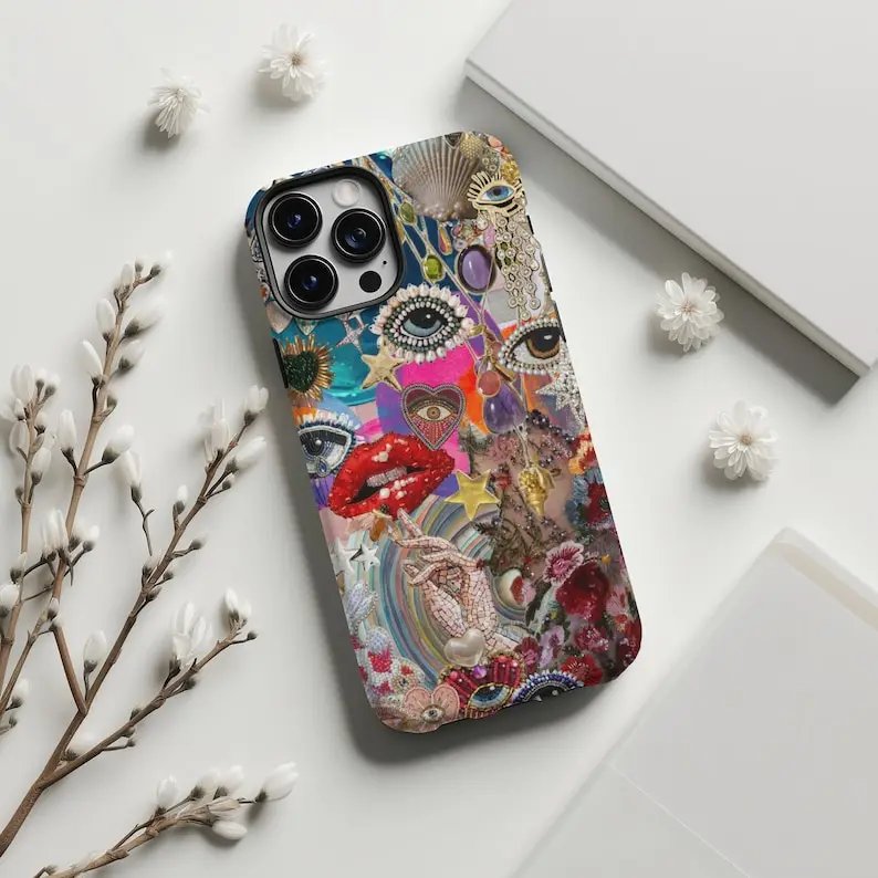 Vintage Faux Sequin Mosaic Art Phone Case For IPHONE 15PRO MAX 14 13 12 11 PRO Plus Acrylic TPU Two in one Mobile Phone Cases
